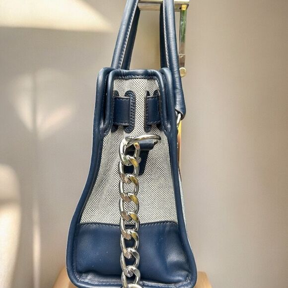 Michael Kors Hamilton Mono Stripe Canvas/Leather Satchel - Navy & Light Blue - Picture 4 of 11